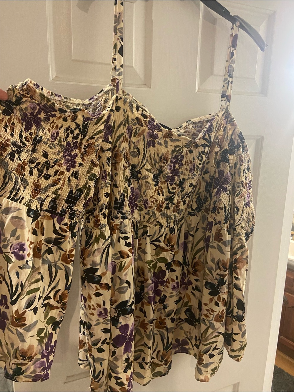 TORRID 5 5 x Boho Floral Smocked Top in Cream, Purple & Green